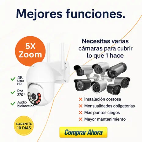 Cámara de Vigilancia PTZ Resolución 4K Visión Nocturna con Detección de Movimiento Humano
